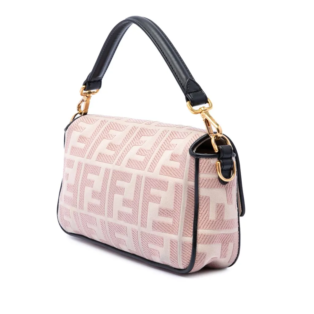 Fendi Zucca Embroidered Canvas Baguette Satchel Pink Very good - Back View