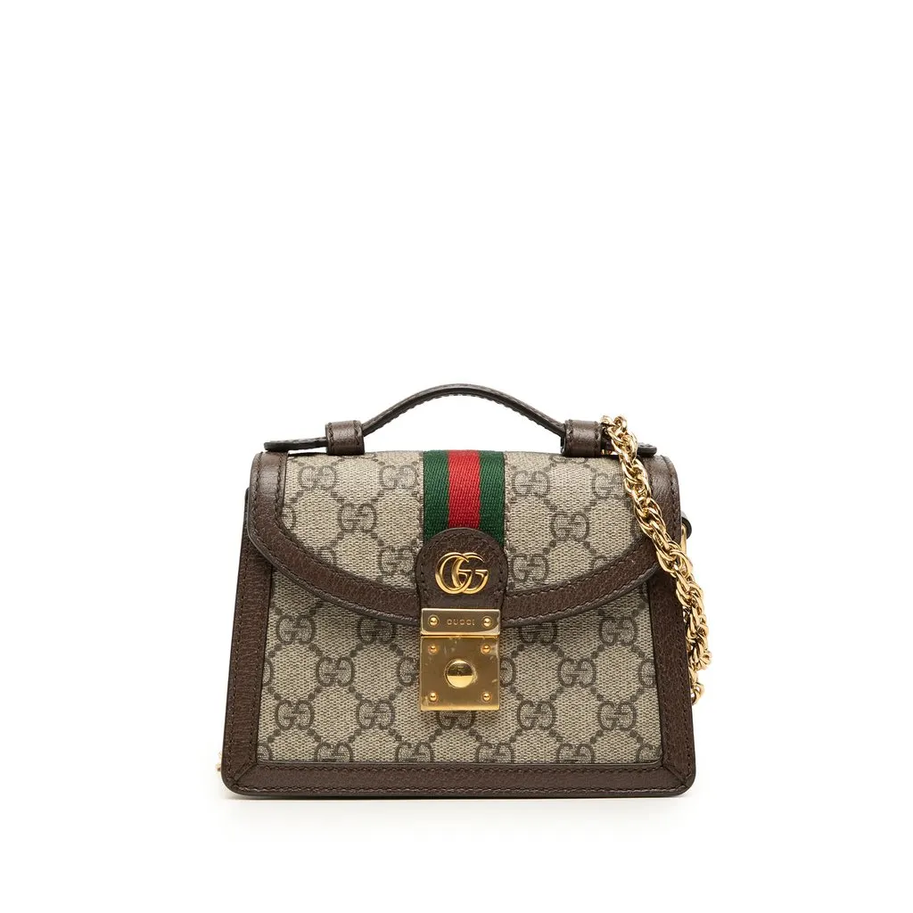 Gucci Small GG Supreme Web Ophidia Top Handle Bag Beige Very good - Front View