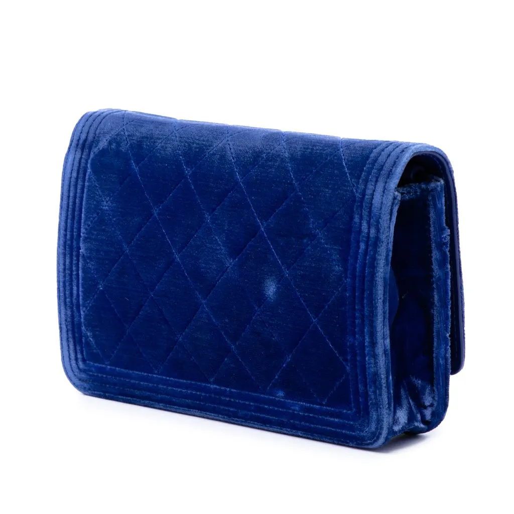 Chanel Quilted Velvet Boy Wallet On Chain Blue Very good - Back View