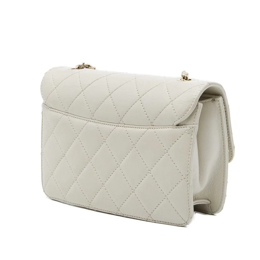 Chanel Mini Sheepskin Beauty Lock Flap White Leather Good - Back View