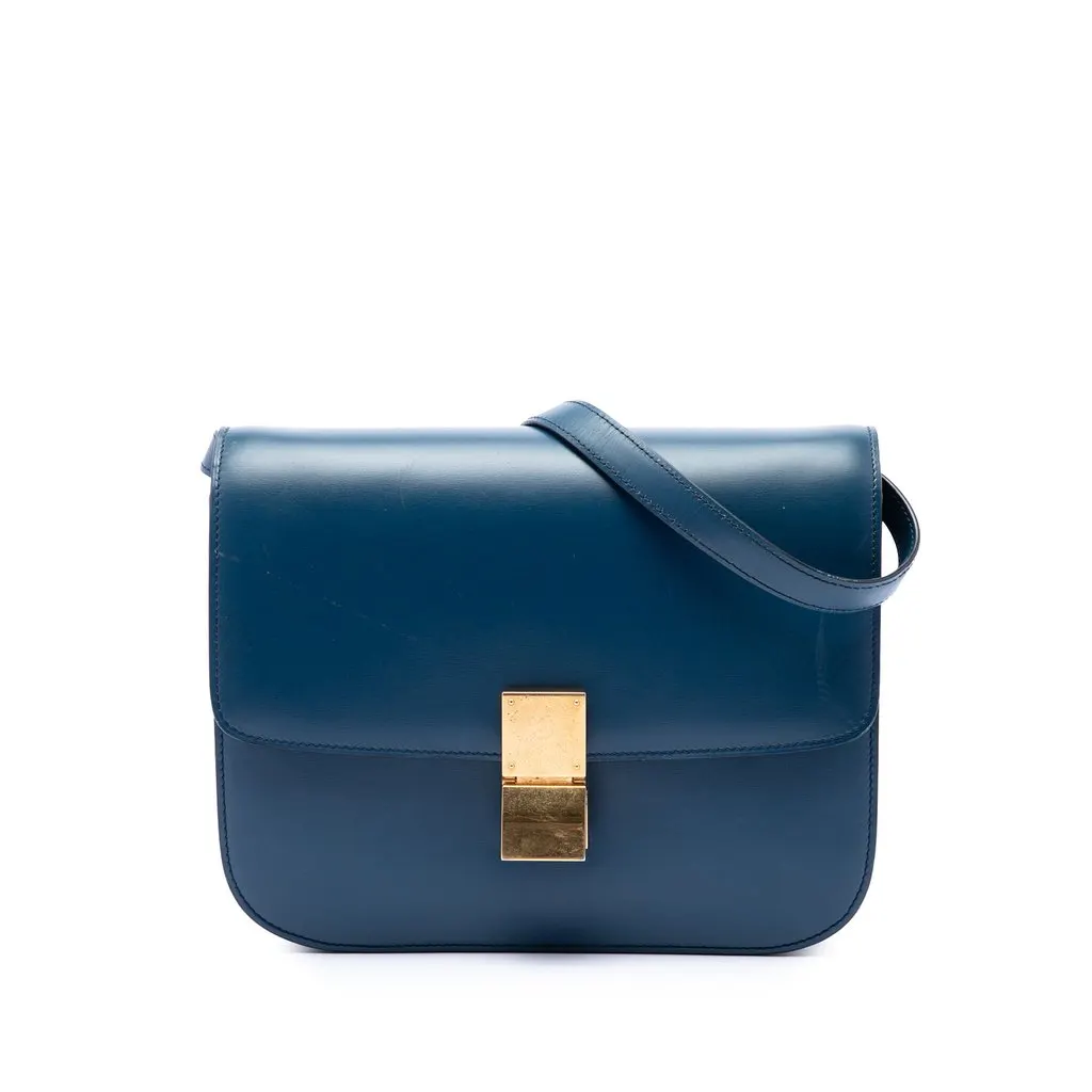 Celine Medium Calfskin Classic Box Blue Leather Very good - Front View