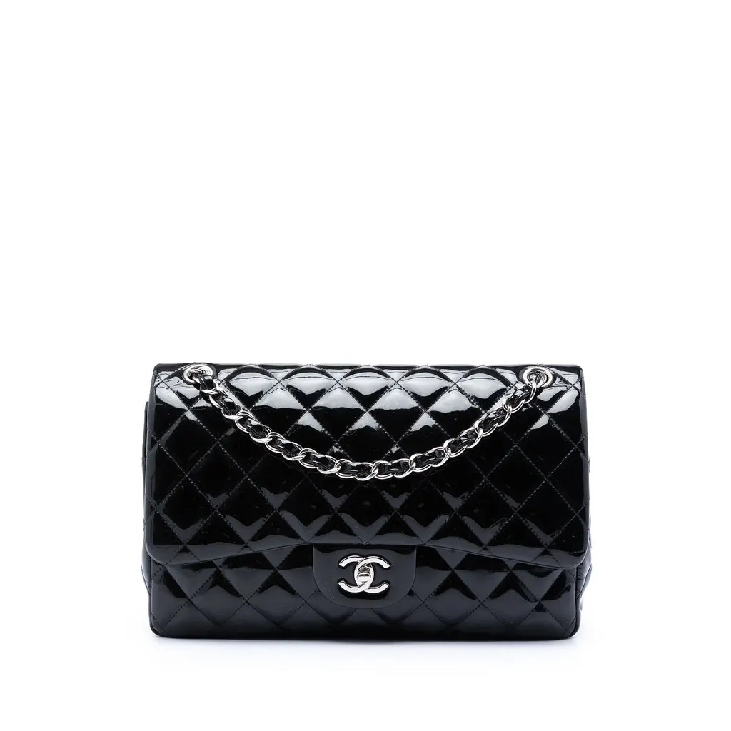 Chanel Jumbo Classic Patent Double Flap Black Leather Very good - Front View