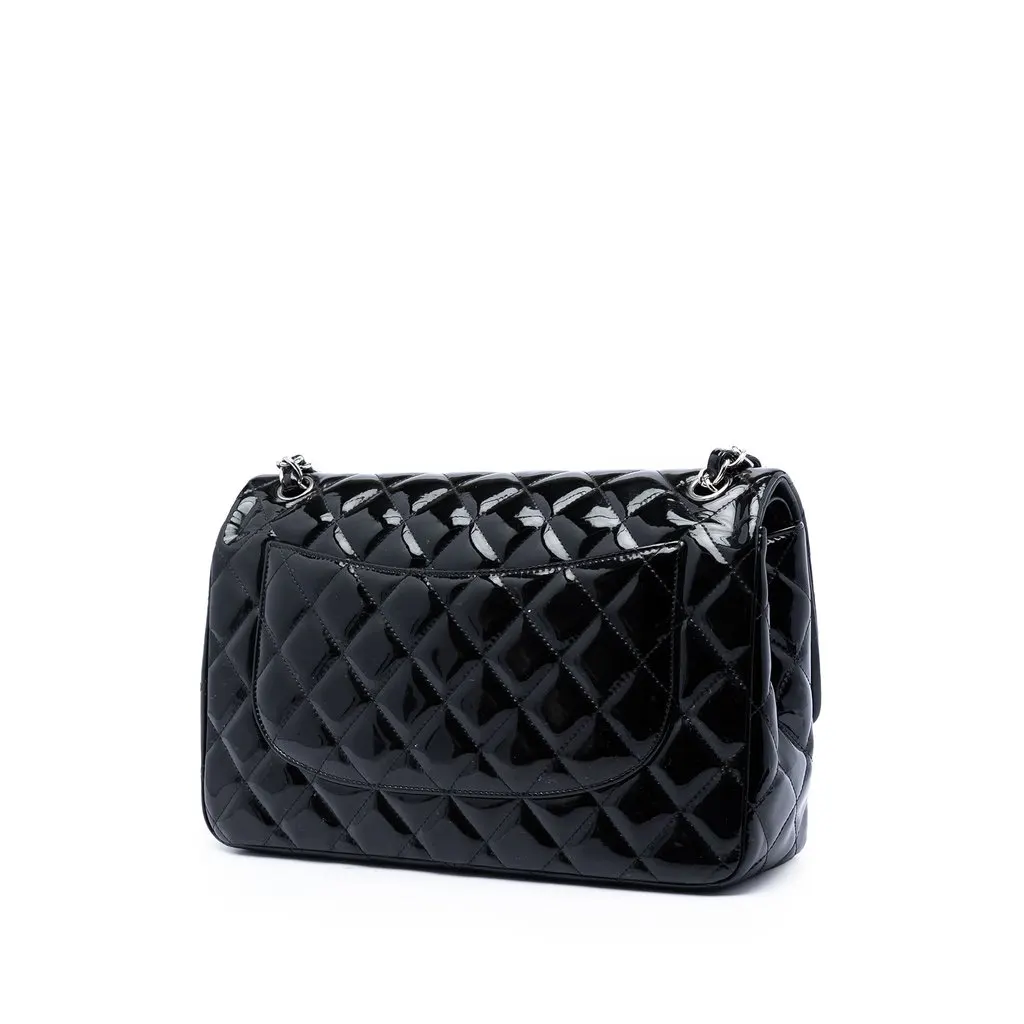 Chanel Jumbo Classic Patent Double Flap Black Leather Very good - Back View