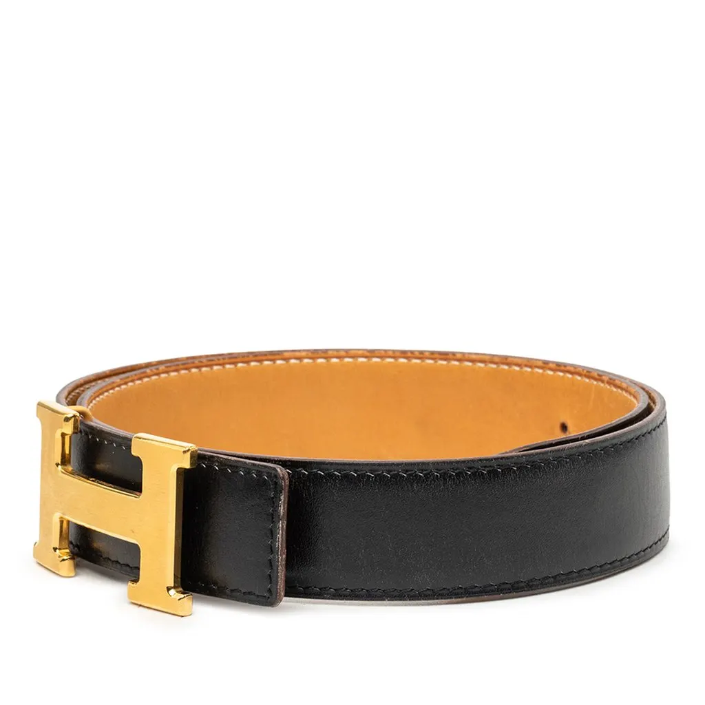 Hermès Box Calf and Courchevel Constance H Reversible Belt Black Leather Very good - Back View
