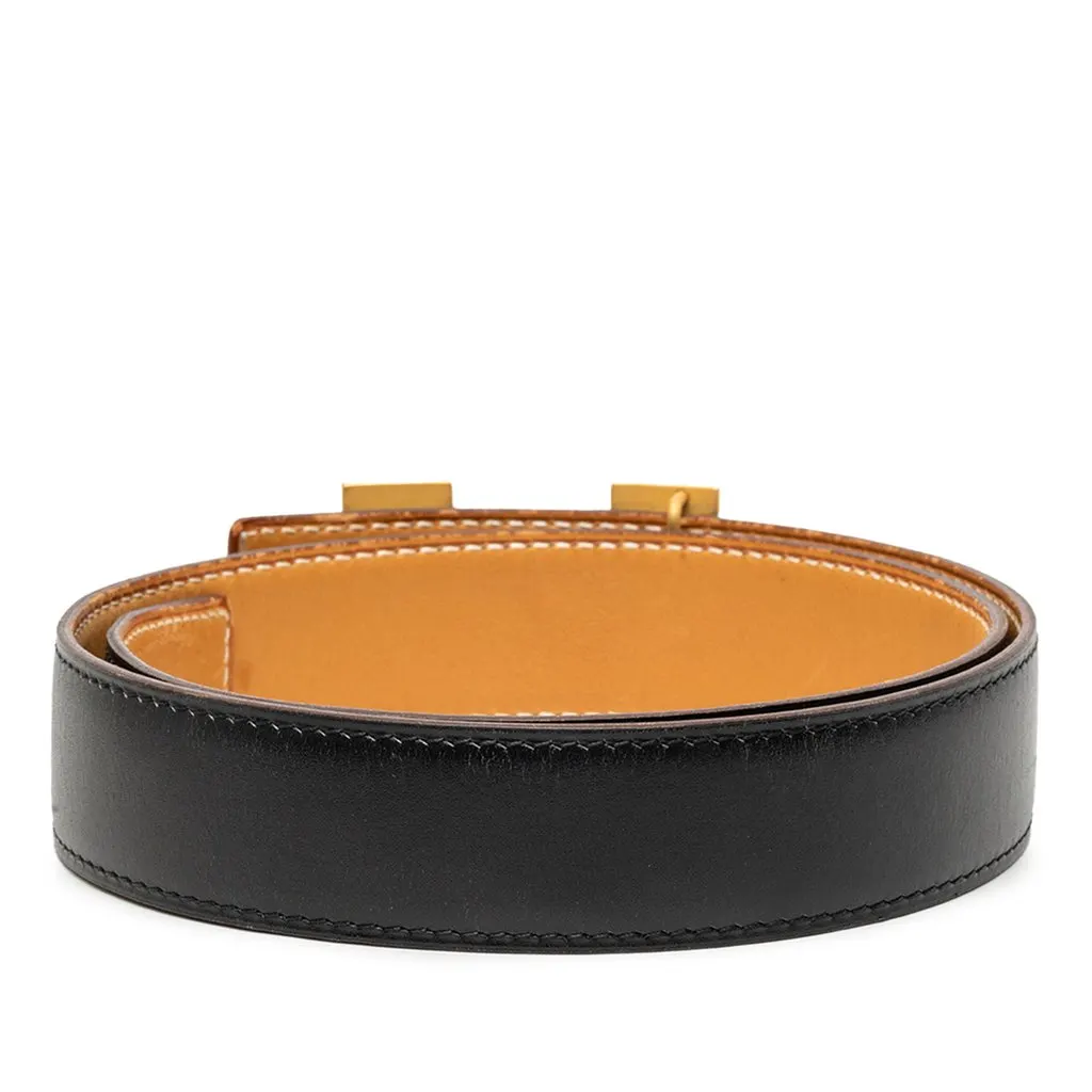 Hermès Box Calf and Courchevel Constance H Reversible Belt Black Leather Very good - Inside View