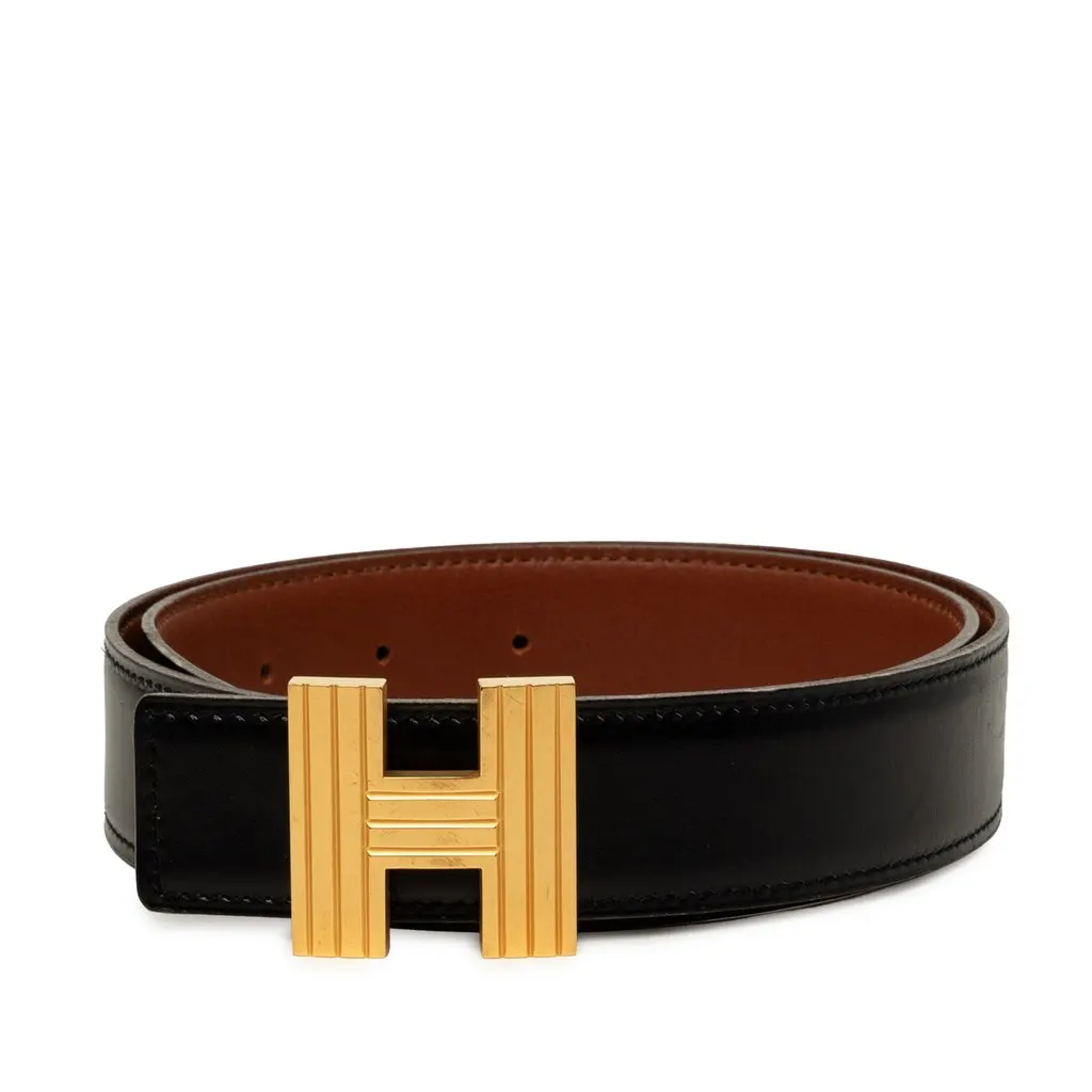 Hermès Box Calf Cadena H Reversible Belt Black Leather Very good - Front View
