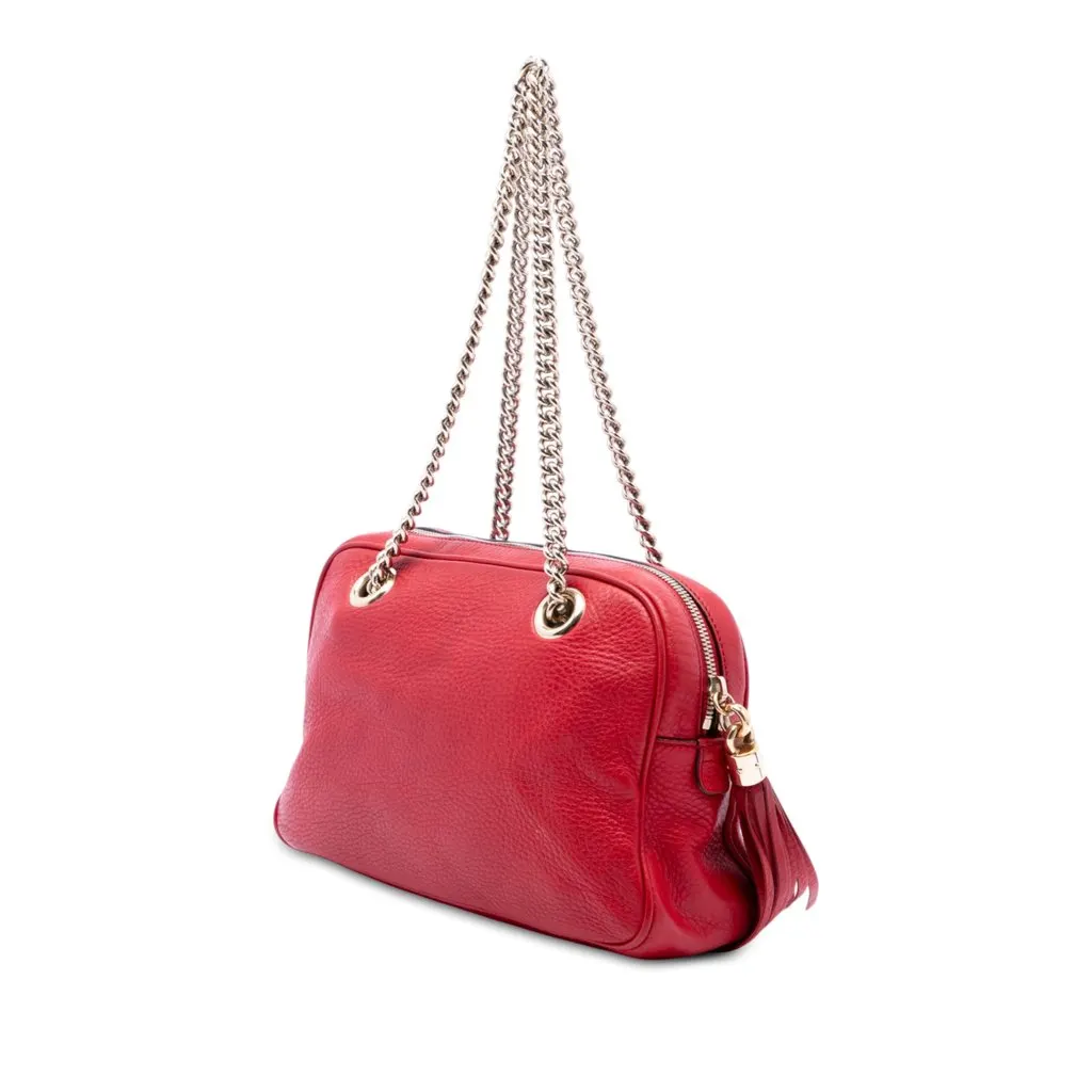 Gucci Calfskin Soho Chain Zip Shoulder Bag Red Leather Very good - Back View