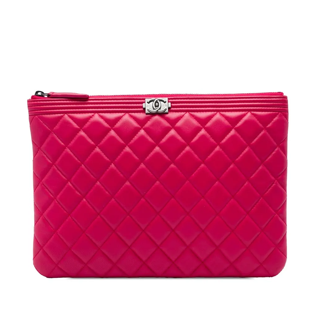 Chanel Medium Quilted Lambskin Boy O Case Clutch Red Leather Very good - Front View