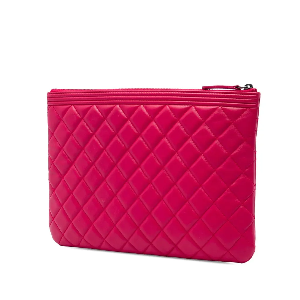 Chanel Medium Quilted Lambskin Boy O Case Clutch Red Leather Very good - Back View