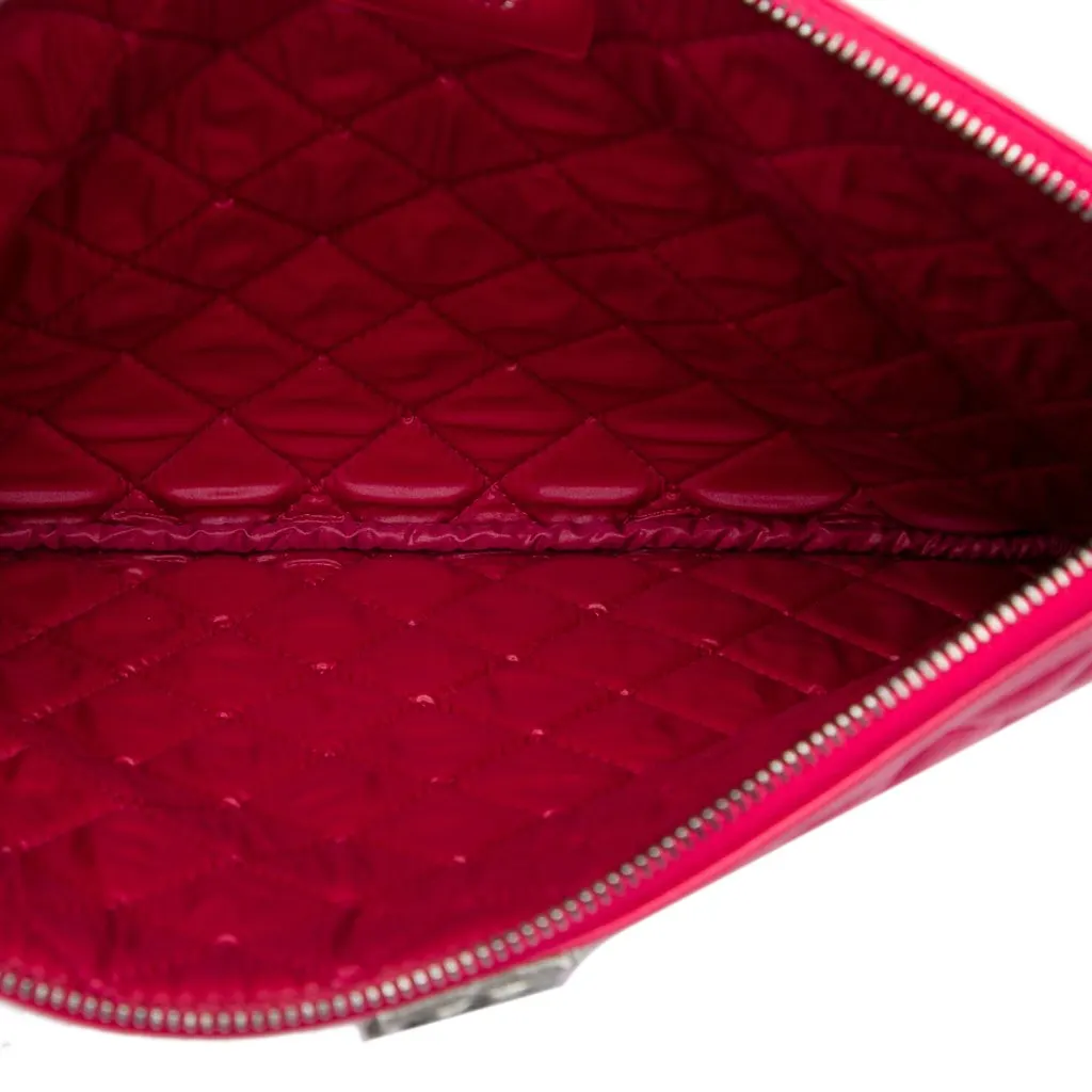 Chanel Medium Quilted Lambskin Boy O Case Clutch Red Leather Very good - Model View