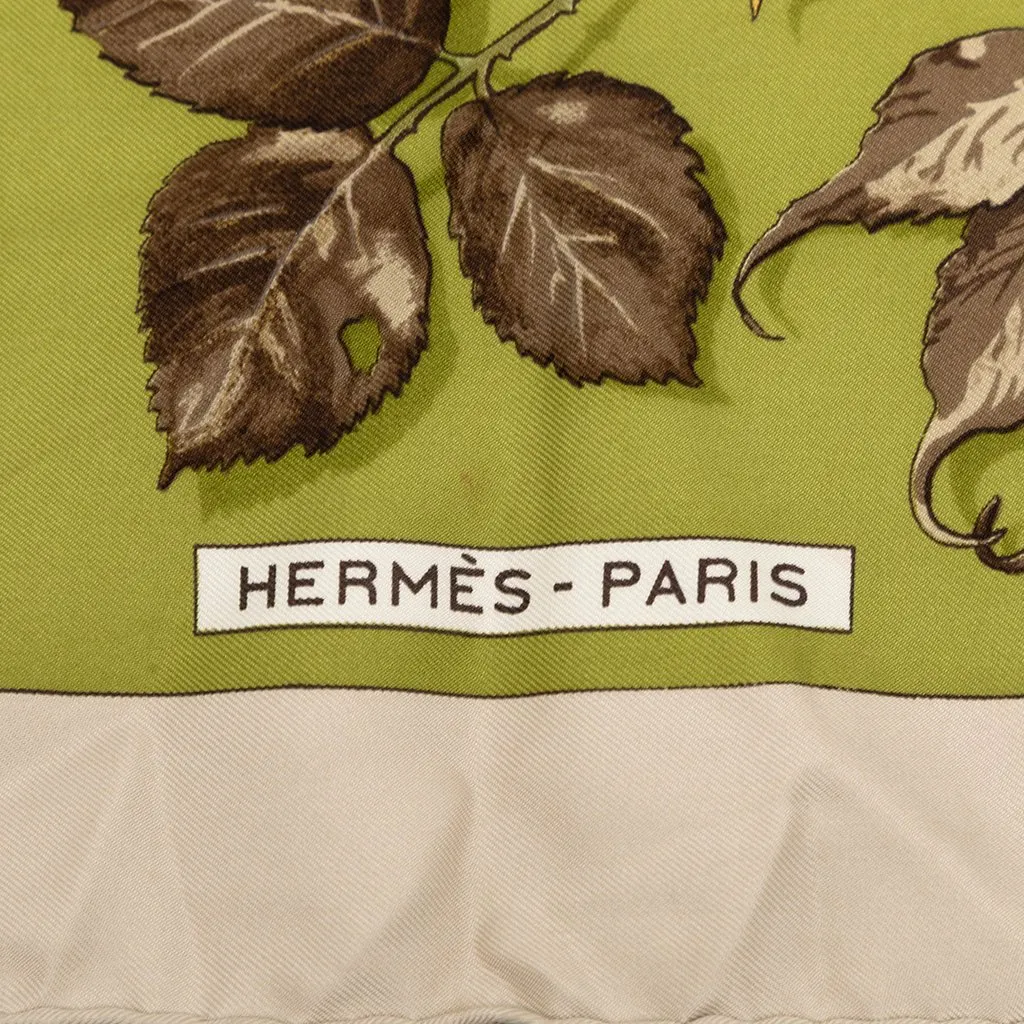 Hermès Tourbillon Autumn Leaves Silk Scarf 90 Green Very good - Inside View
