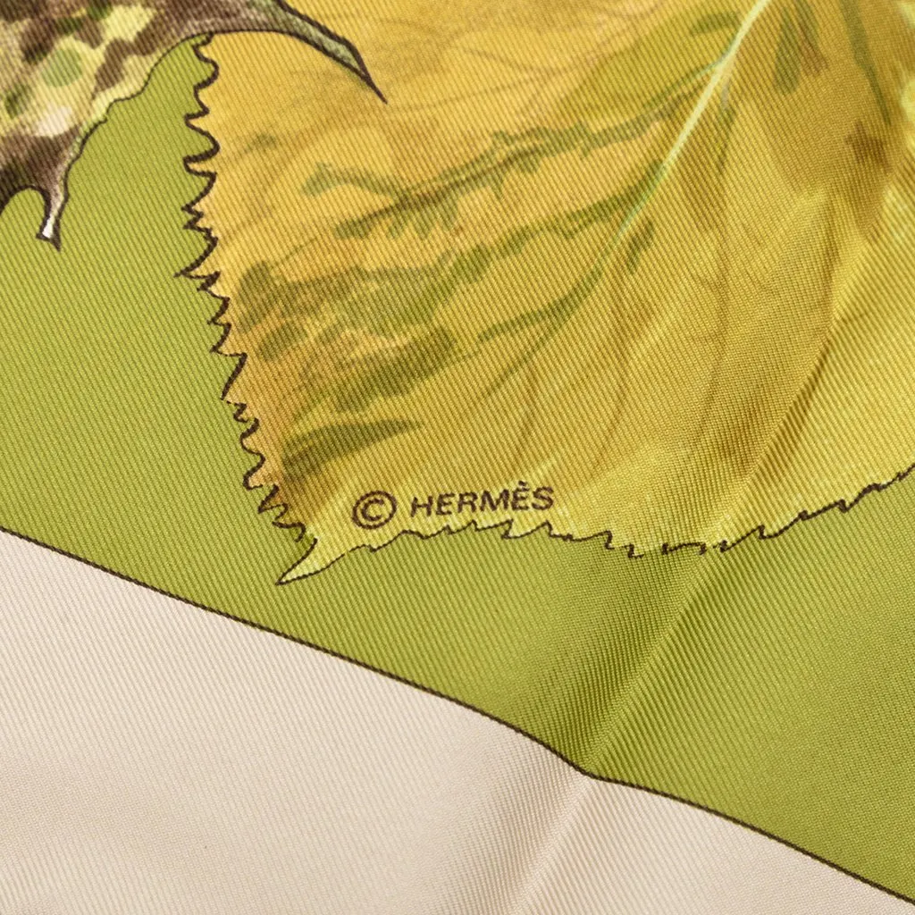 Hermès Tourbillon Autumn Leaves Silk Scarf 90 Green Very good - Box View