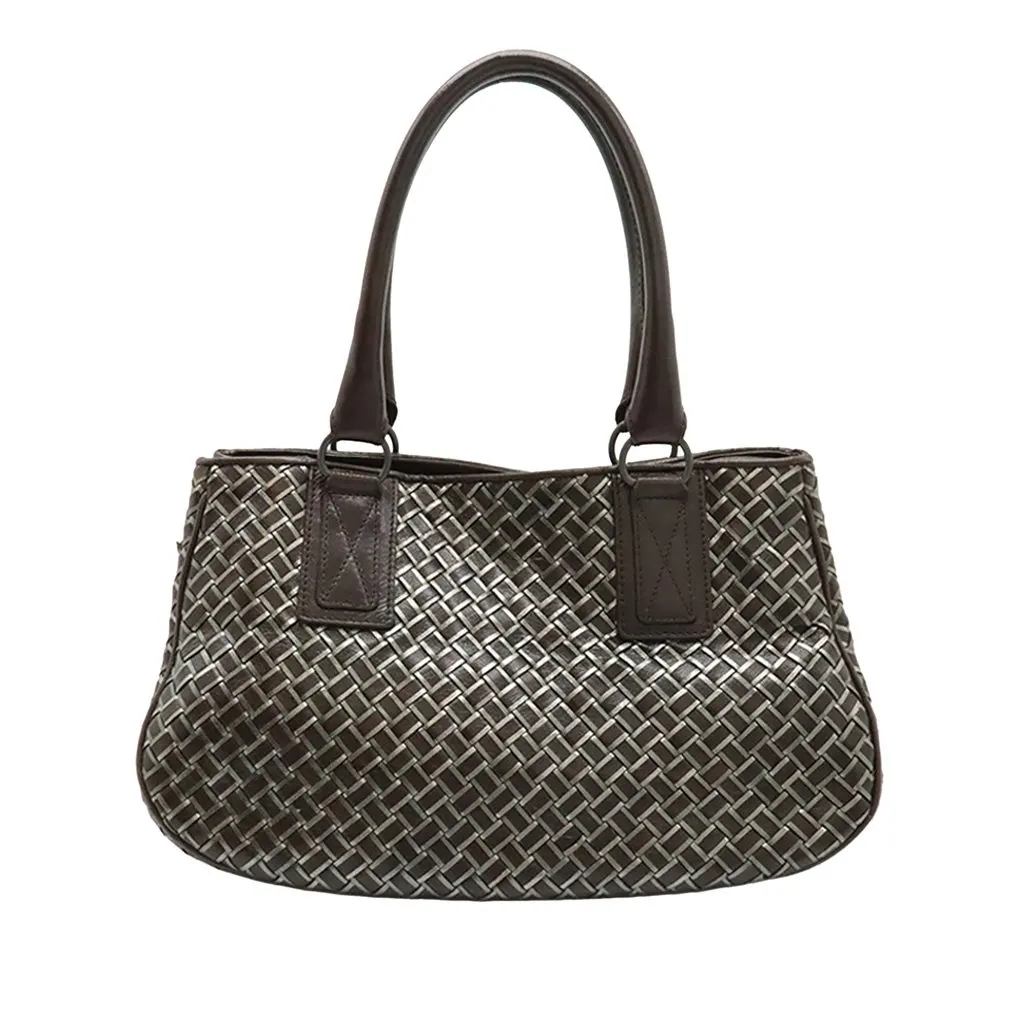Bottega Veneta Metallic Nappa Intrecciato Handbag Brown Leather Very good - Front View