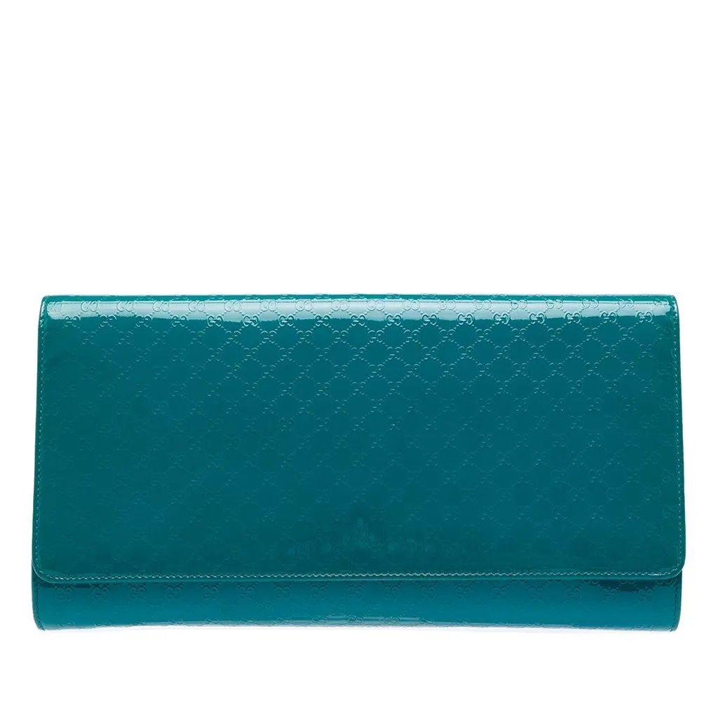Gucci Microguccissima Patent Broadway Clutch Blue Leather Very good - Front View