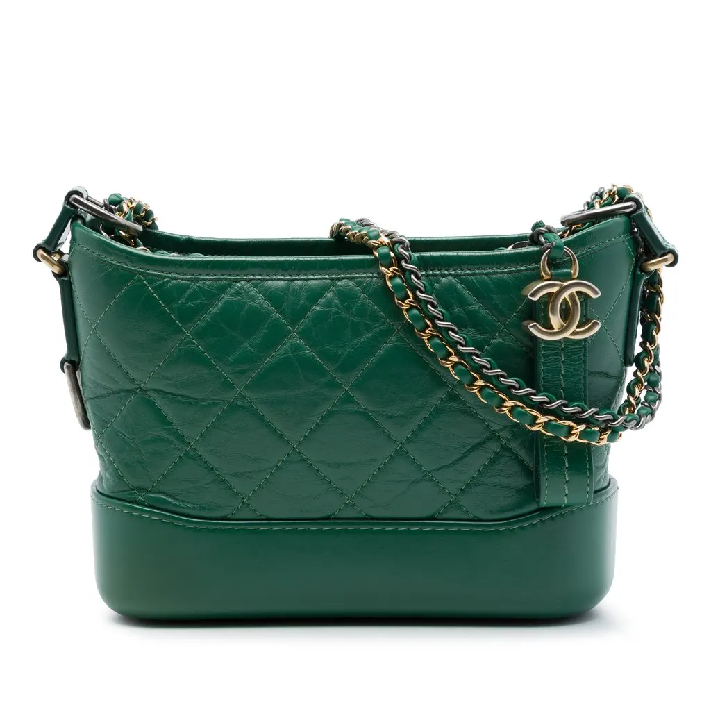 Chanel Small Aged Calfskin Gabrielle Crossbody Green Leather Very good - Front View