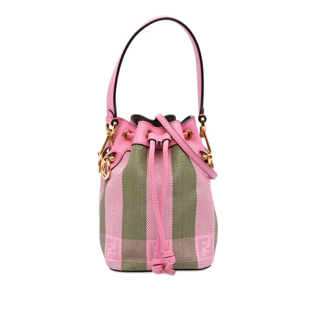 Fendi Mini Pequin Raffia F is Fendi Mon Tresor Bucket Bag Pink Rattan Very good - Front View