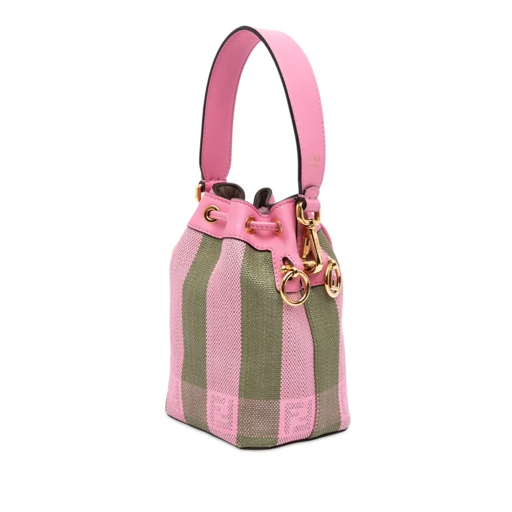 Fendi Mini Pequin Raffia F is Fendi Mon Tresor Bucket Bag Pink Rattan Very good - Back View