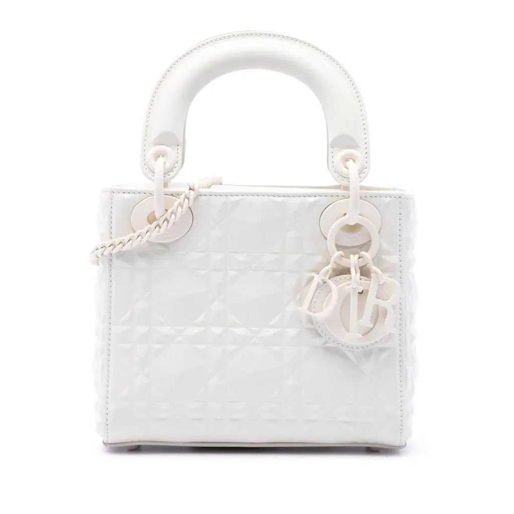 Dior Mini Ultra Matte Calfskin Diamond Cannage Lady Dior White Leather Very good - Front View