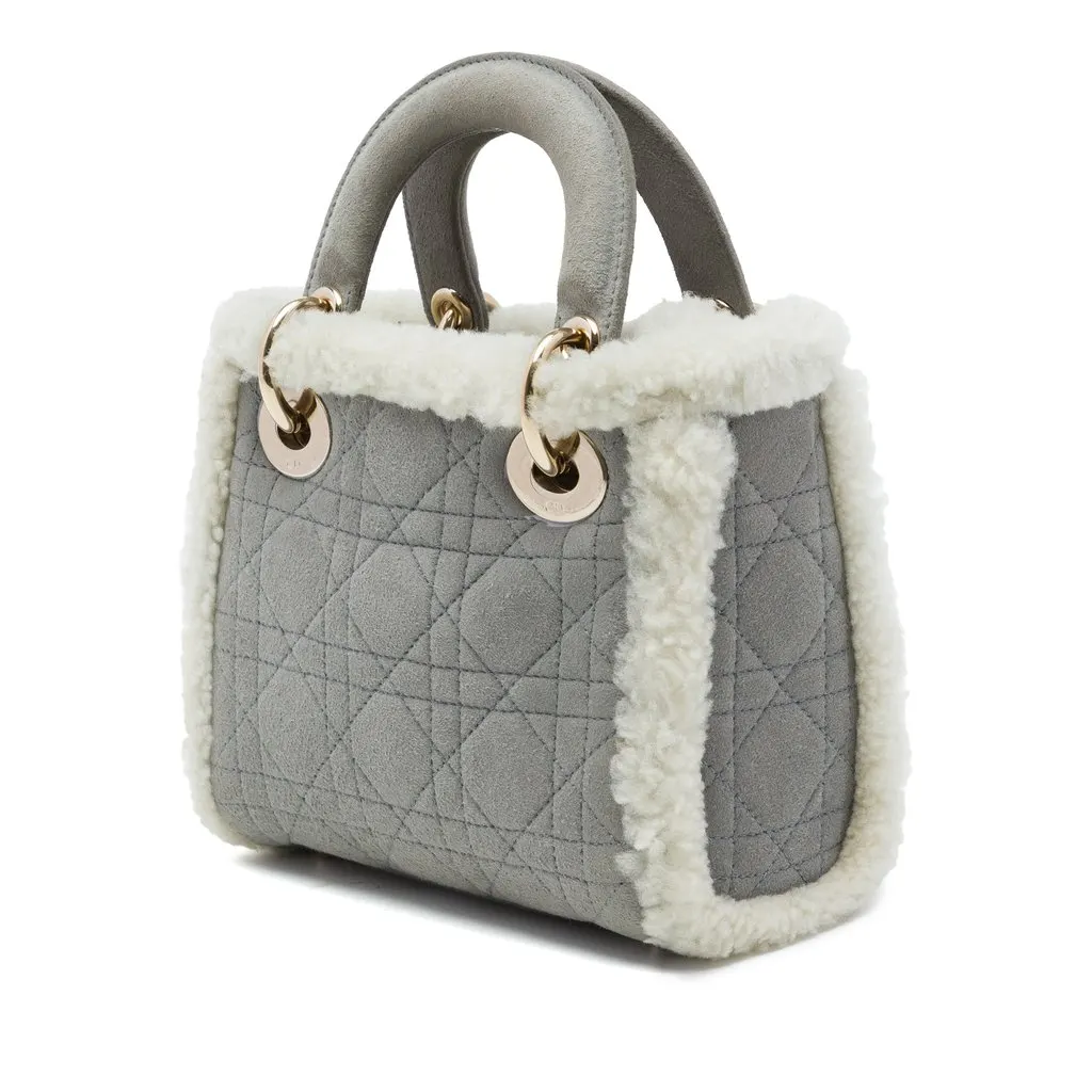 Dior Mini Shearling Trimmed Suede Cannage Lady Dior Grey Suede Very good - Back View