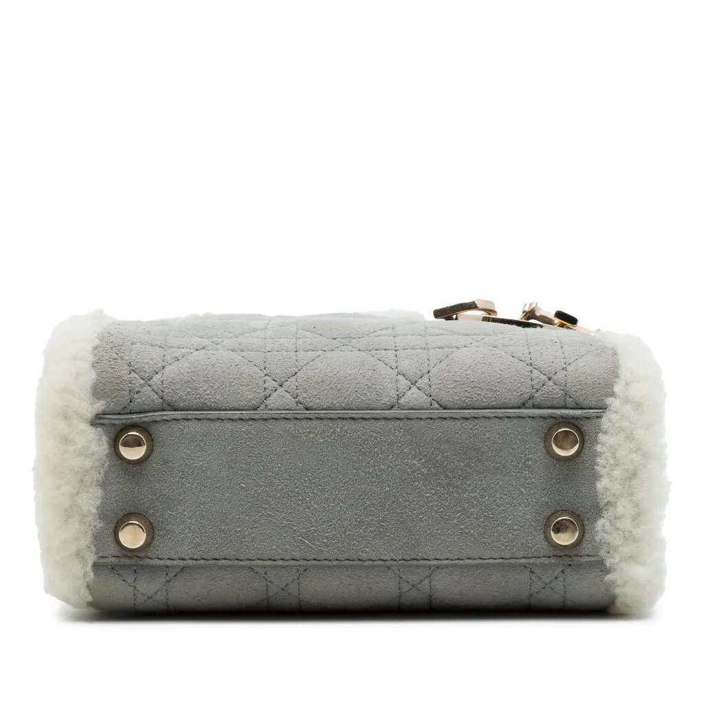 Dior Mini Shearling Trimmed Suede Cannage Lady Dior Grey Suede Very good - Inside View