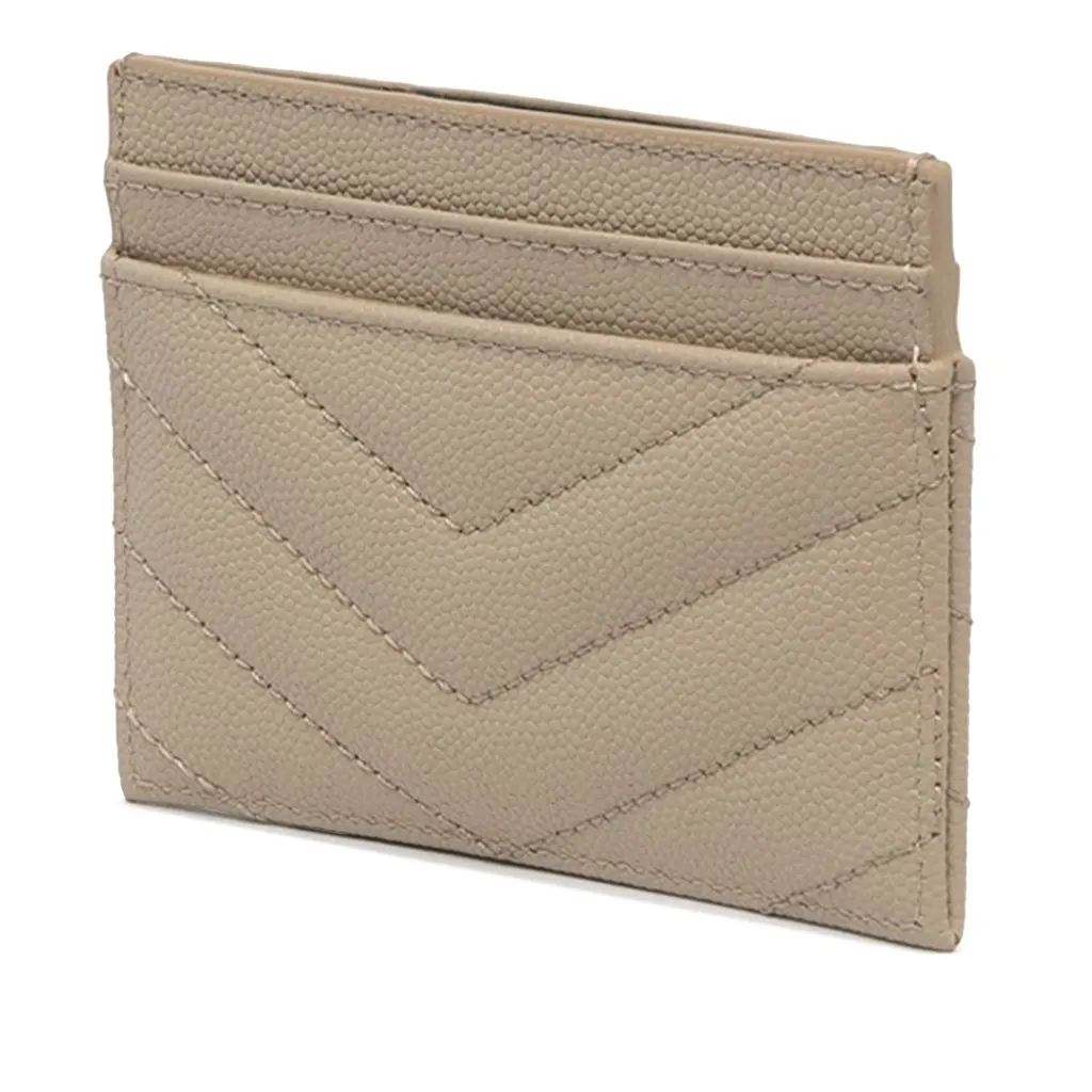 Saint Laurent Grain de Poudre Cassandre Matelasse Card Case Beige Leather Very good - Back View