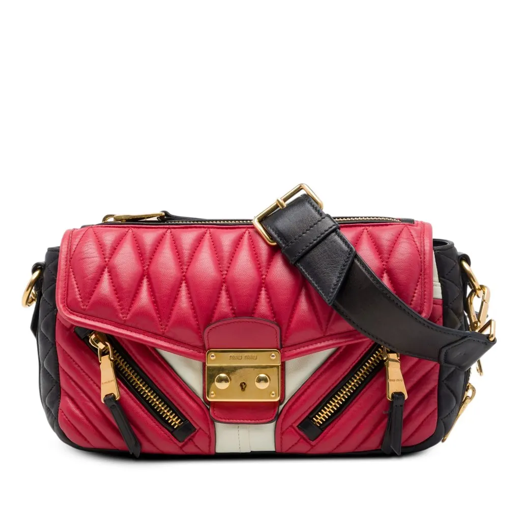 Miu Miu Tricolor Nappa Biker Twin Pocket Crossbody Red Leather Very good - Front View