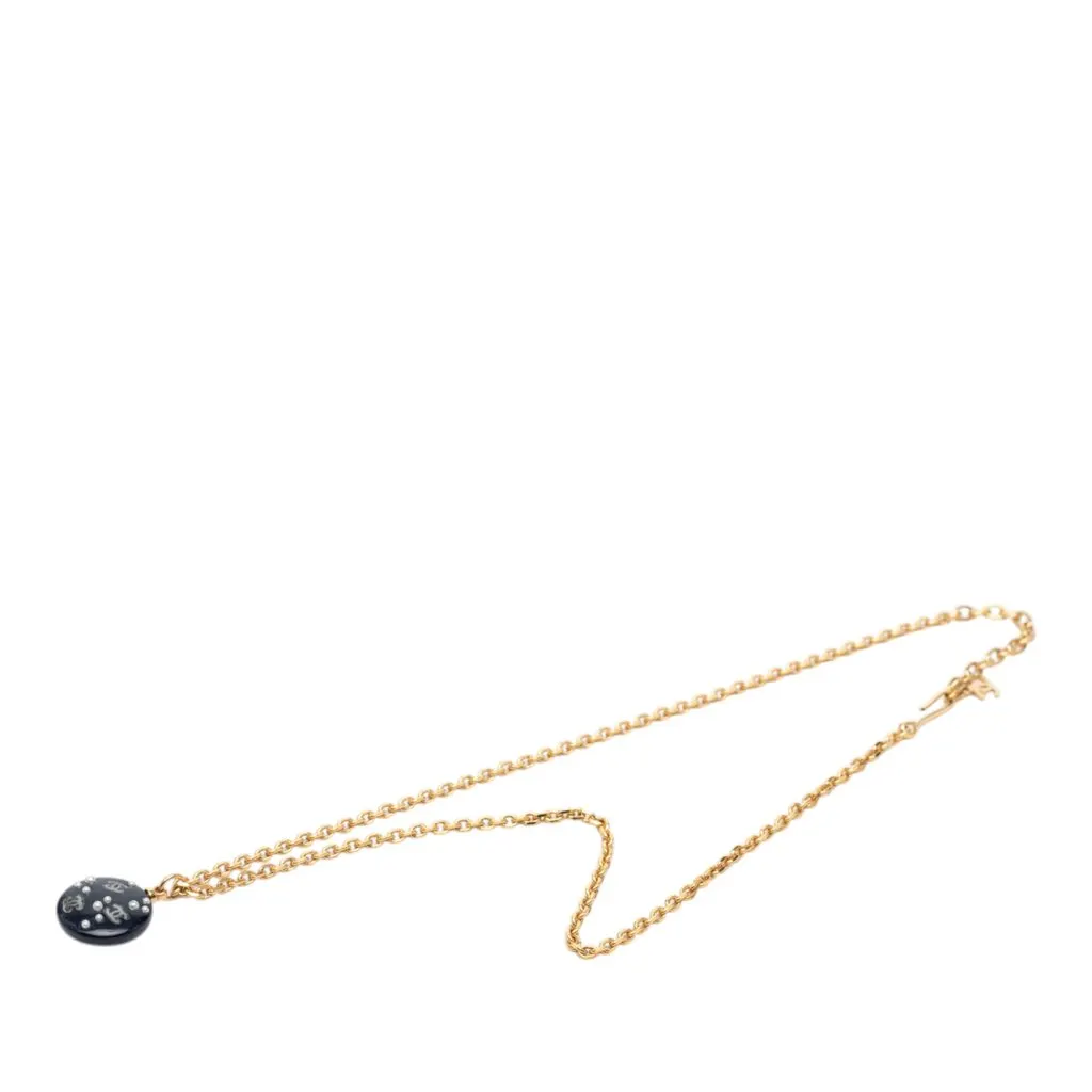 Chanel CC Gold Plated Resin and Faux Pearl Round Pendant Necklace Gold Metal Very good - Front View
