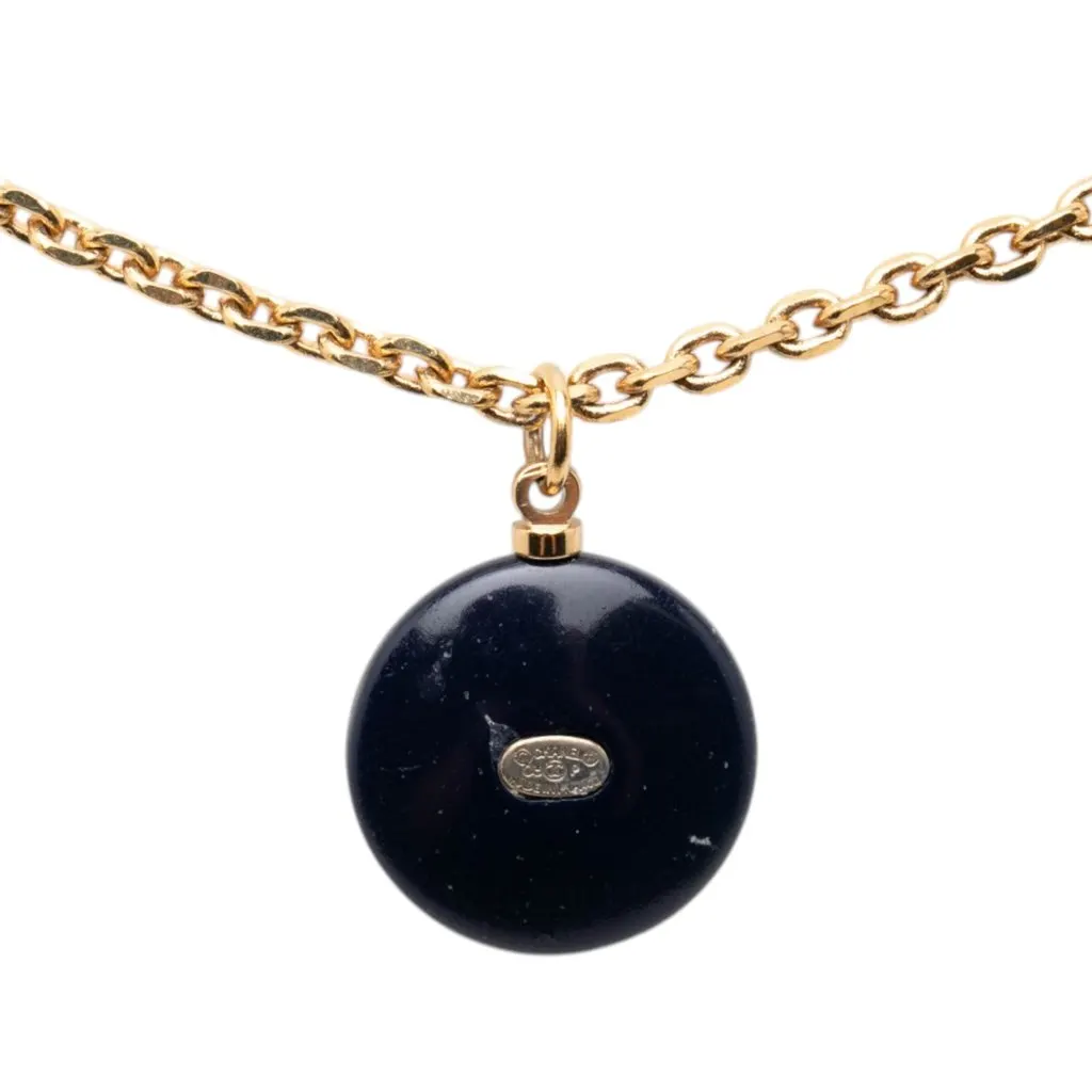Chanel CC Gold Plated Resin and Faux Pearl Round Pendant Necklace Gold Metal Very good - Inside View