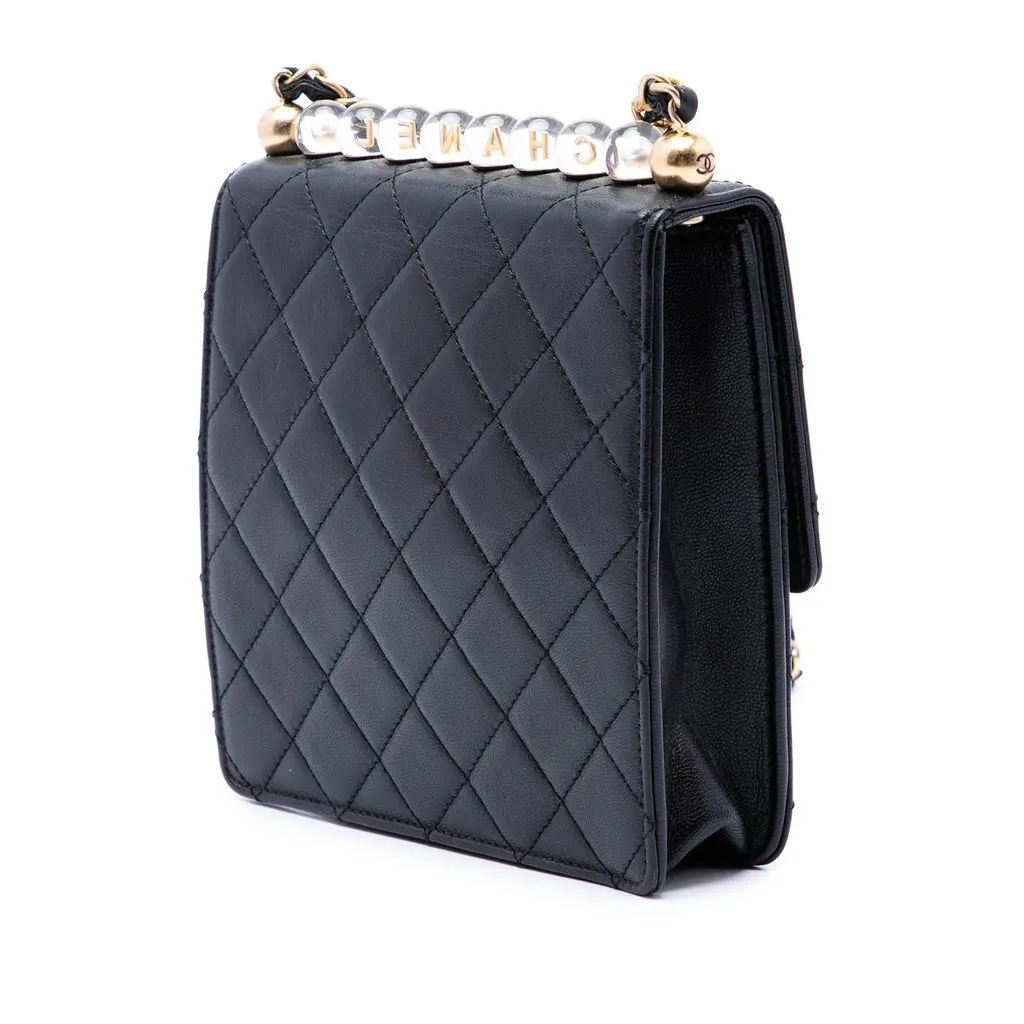 Chanel Small Quilted Lambskin Chic Pearls Flap Black Leather Very good - Back View