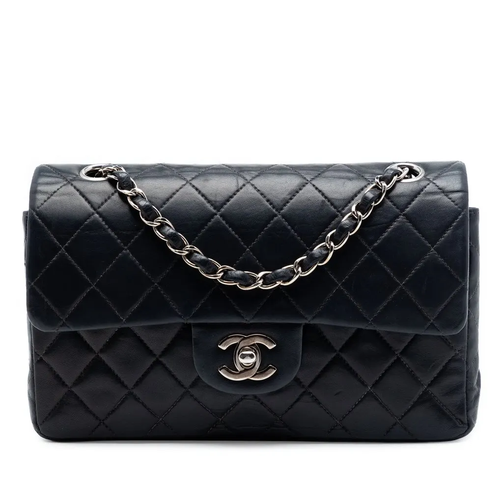 Chanel Small Classic Lambskin Double Flap Black Leather Very good - Front View