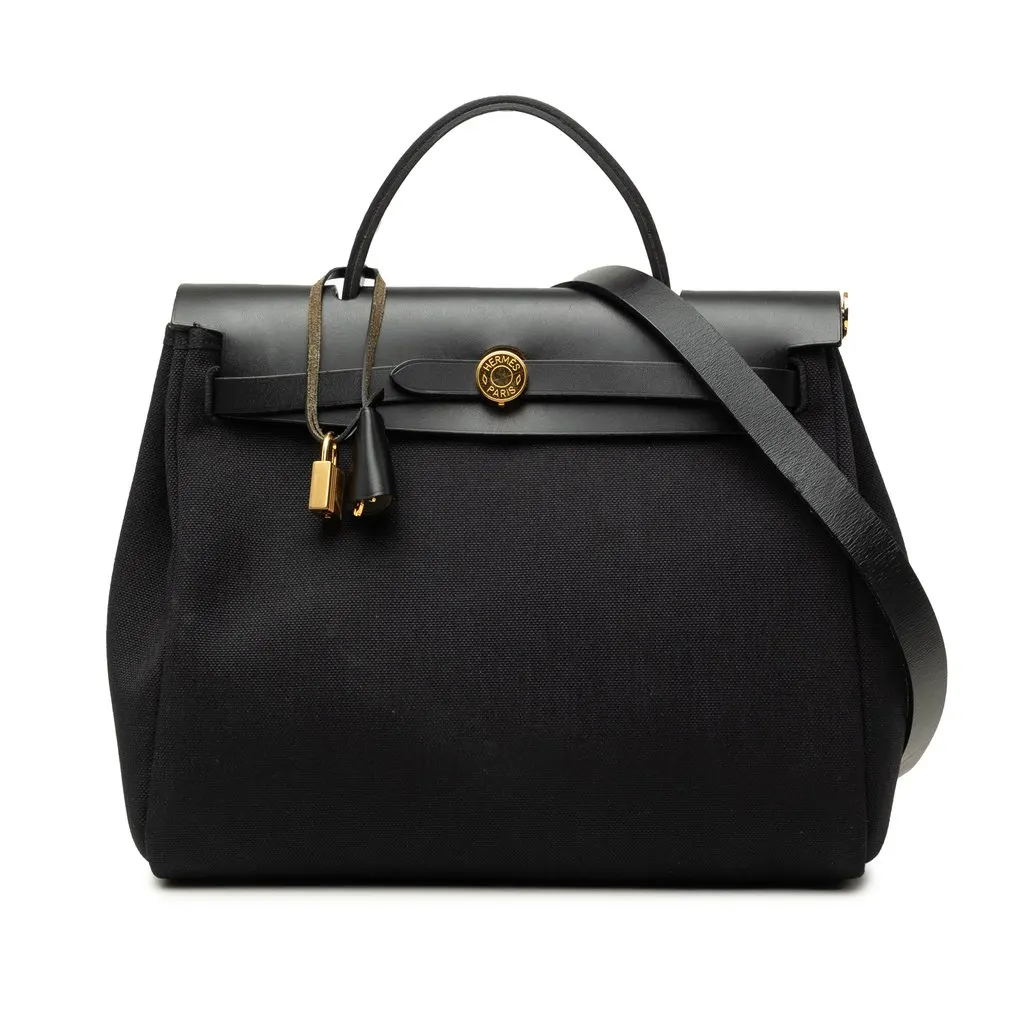Hermès Military Toile and Vache Hunter Herbag Zip 31 Black Very good - Front View