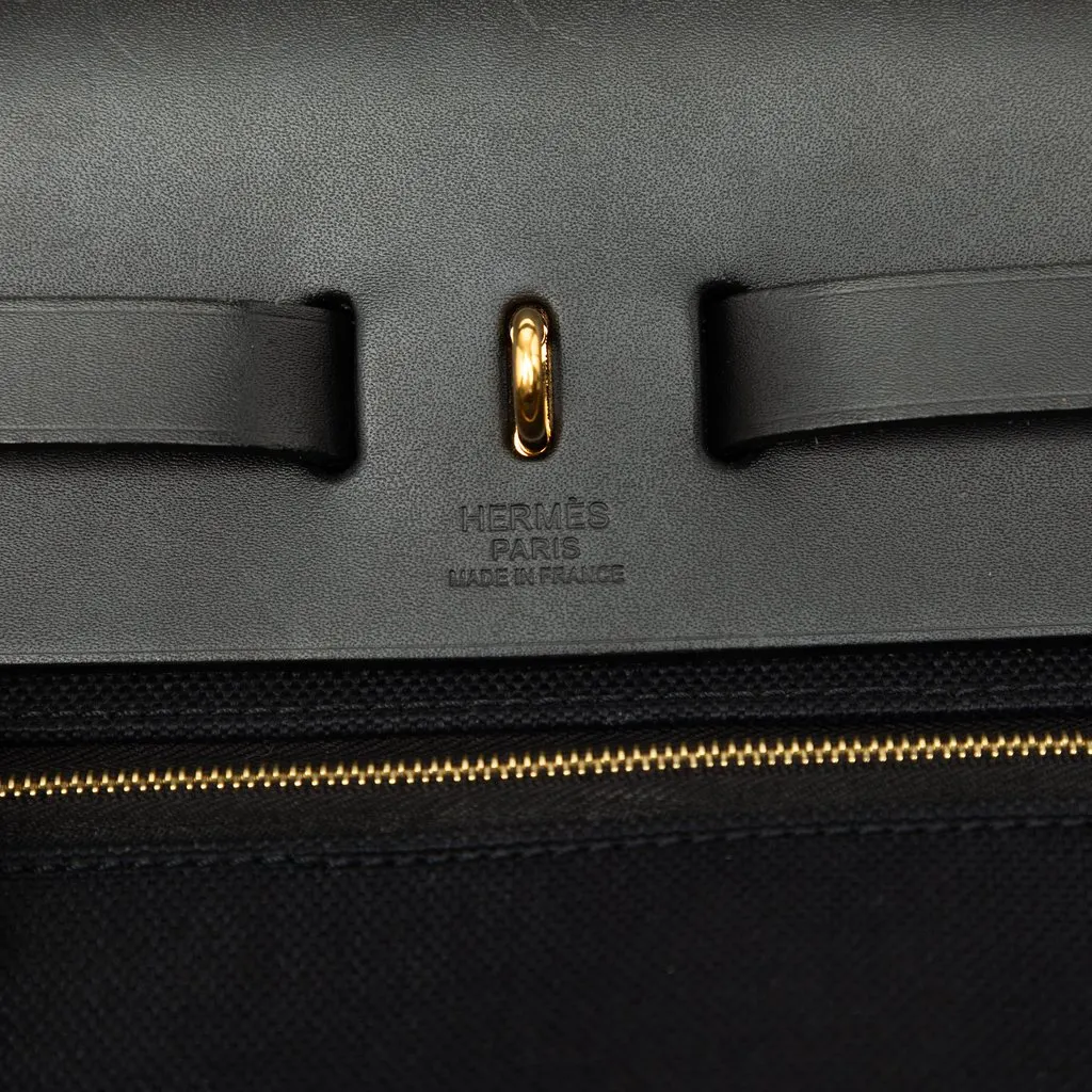 Hermès Military Toile and Vache Hunter Herbag Zip 31 Black Very good - Box View