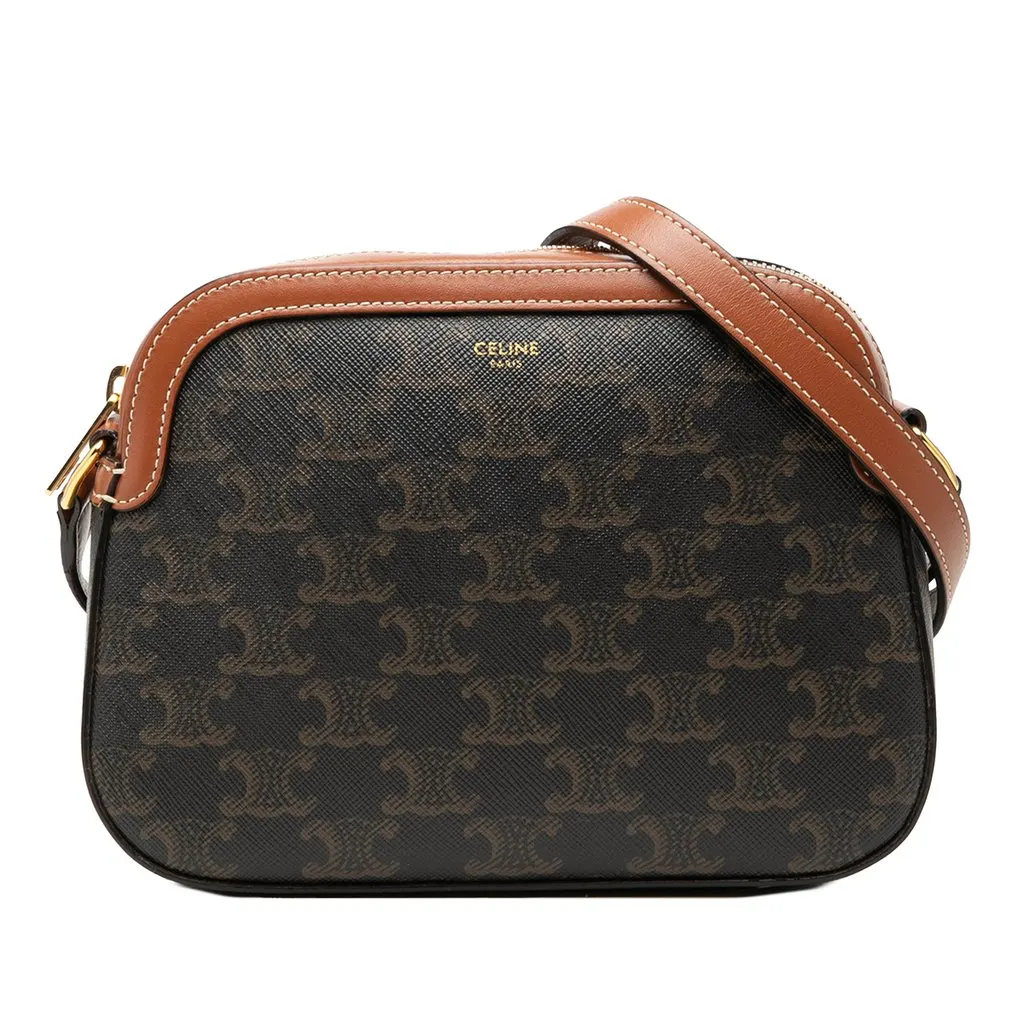 Celine Small Triomphe Coated Canvas Camera Bag Brown Canvas Good - Front View