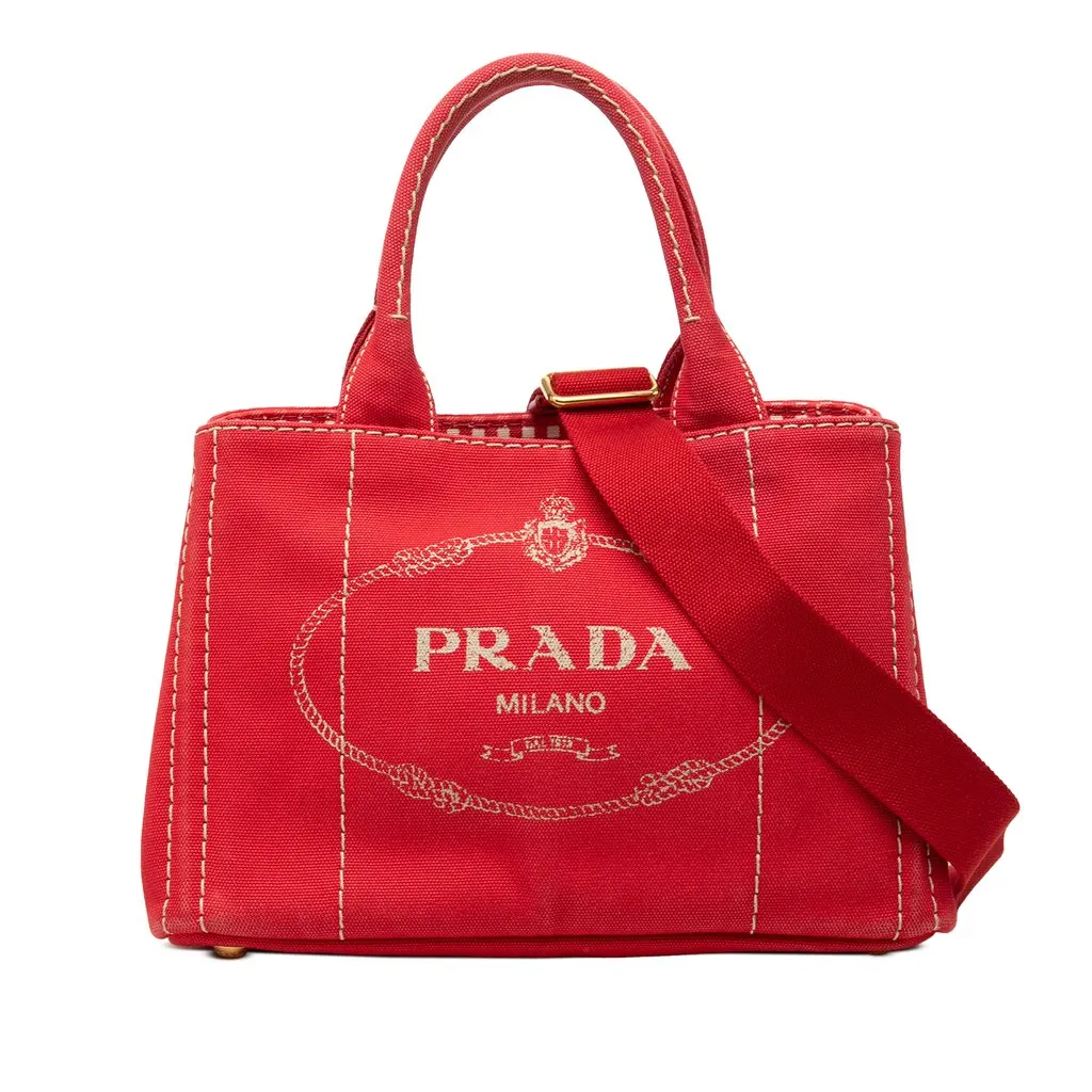 Prada Small Canvas Canapa Logo Tote Red Canvas Very good - Front View