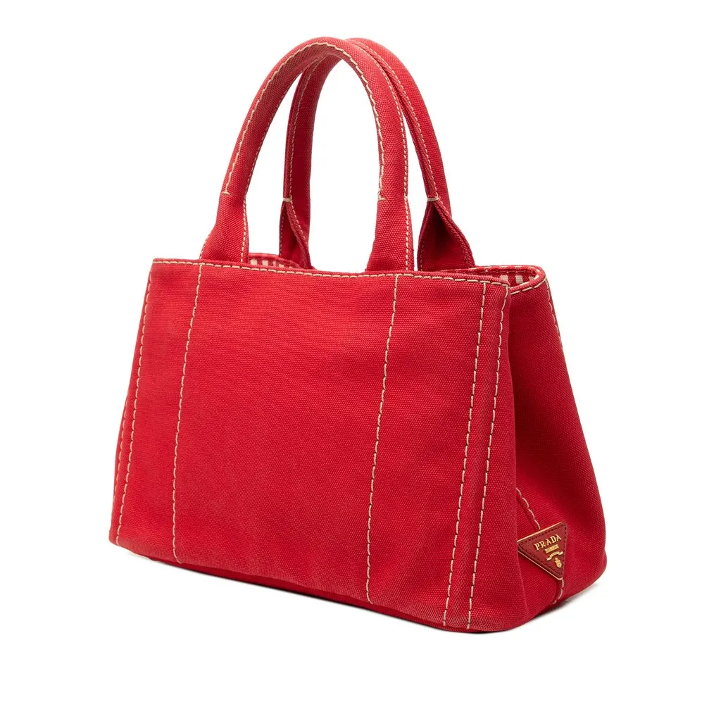 Prada Small Canvas Canapa Logo Tote Red Canvas Very good - Back View