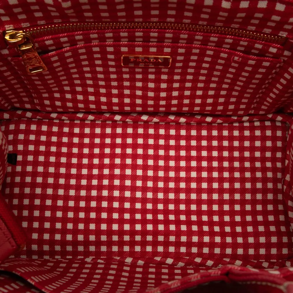 Prada Small Canvas Canapa Logo Tote Red Canvas Very good - Model View