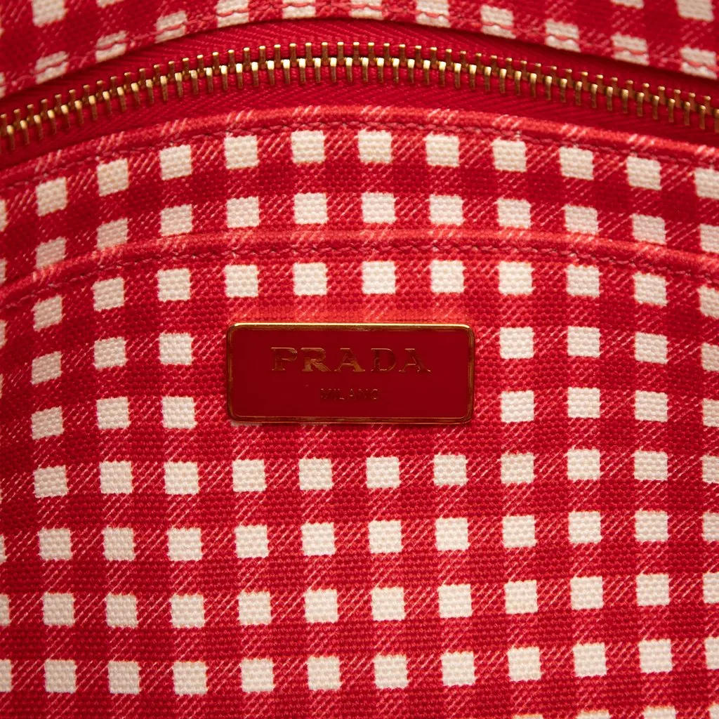 Prada Small Canvas Canapa Logo Tote Red Canvas Very good - Box View