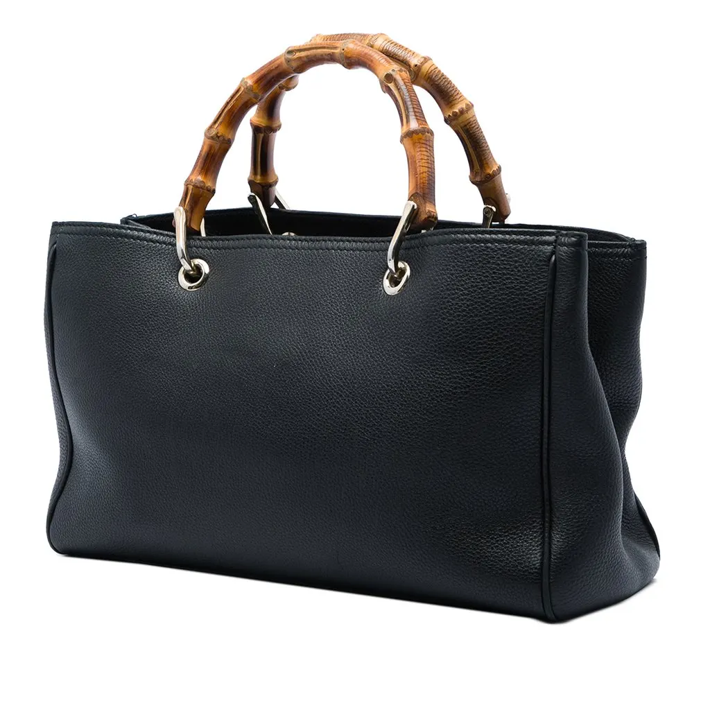 Gucci Medium Calfskin Bamboo Shopper Satchel Black Leather Very good - Back View