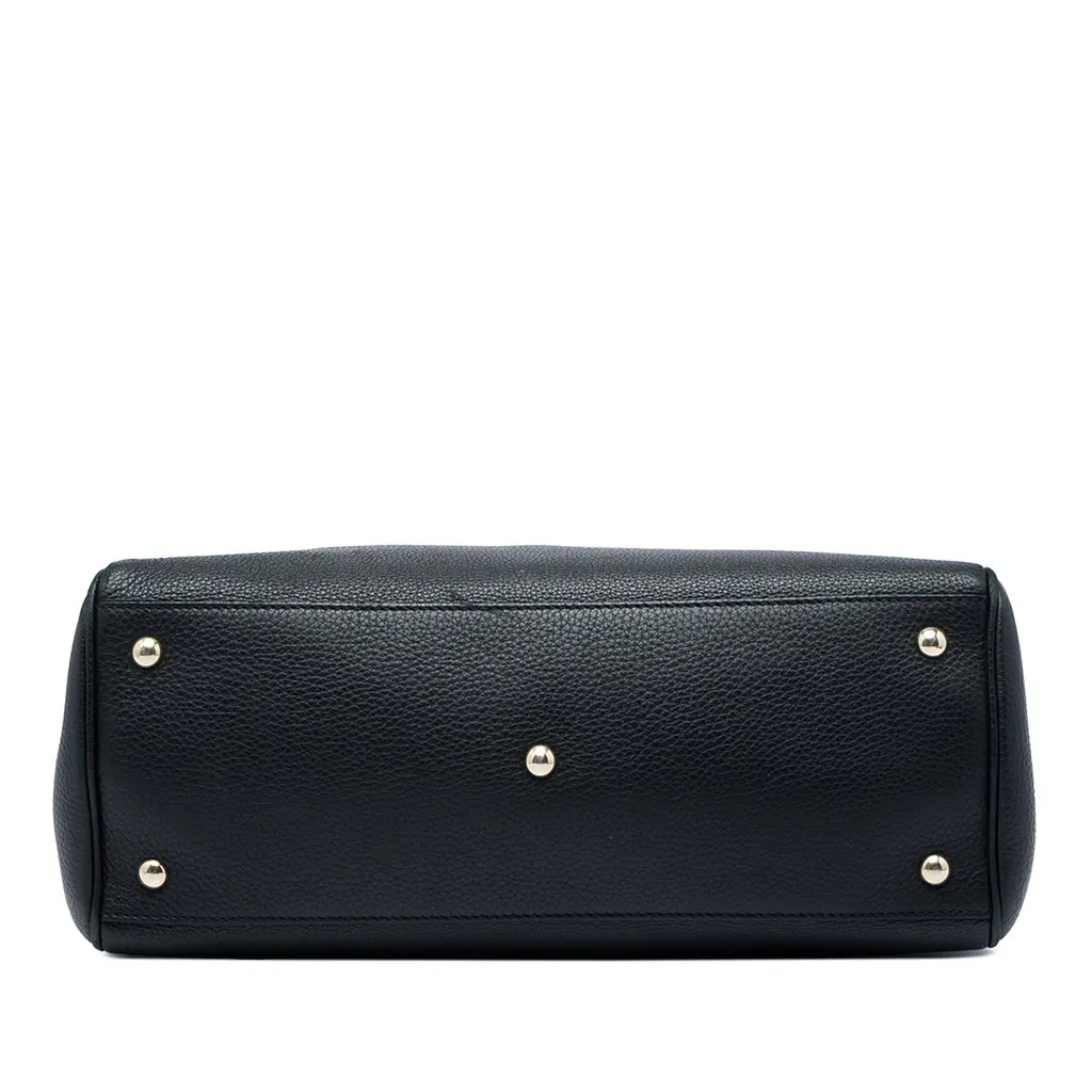 Gucci Medium Calfskin Bamboo Shopper Satchel Black Leather Very good - Inside View