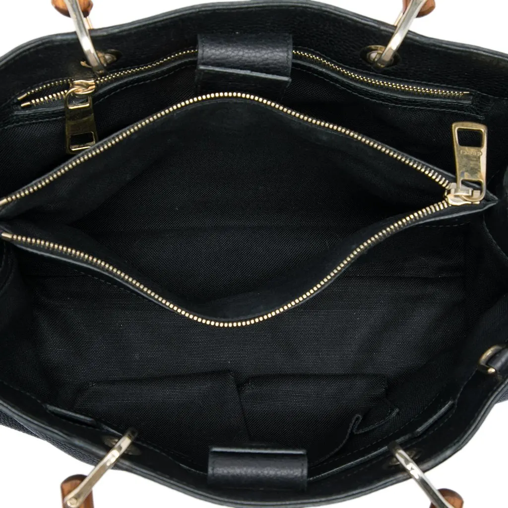Gucci Medium Calfskin Bamboo Shopper Satchel Black Leather Very good - Model View