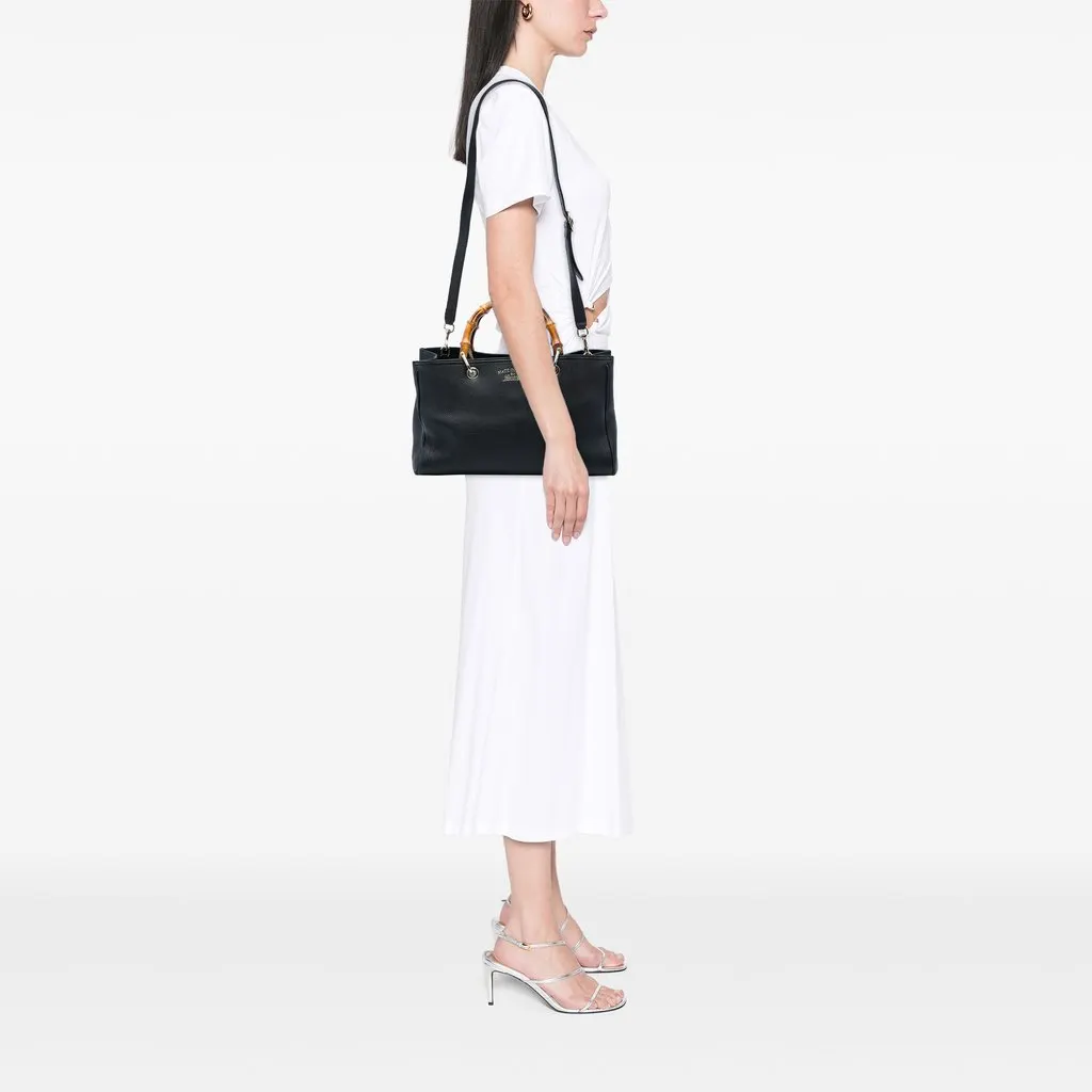 Gucci Medium Calfskin Bamboo Shopper Satchel Black Leather Very good - Box View