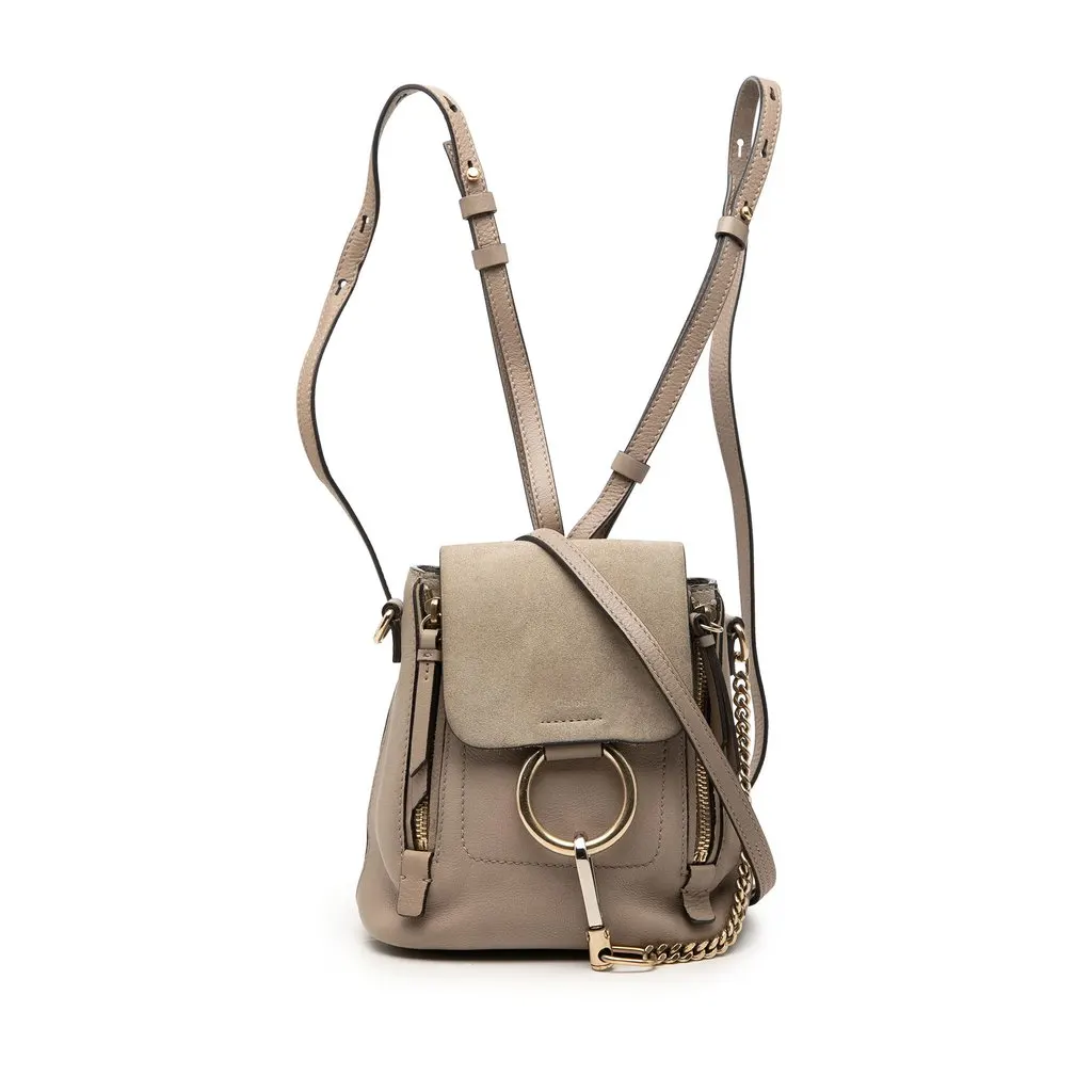 Chloé Mini Calfskin and Suede Faye Backpack Brown Leather Very good - Front View