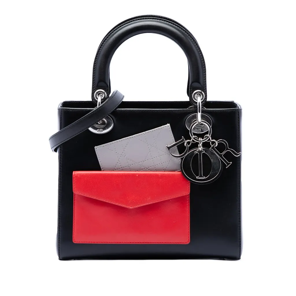 Dior Medium Calfskin Pockets Lady Dior Black Leather Very good - Front View