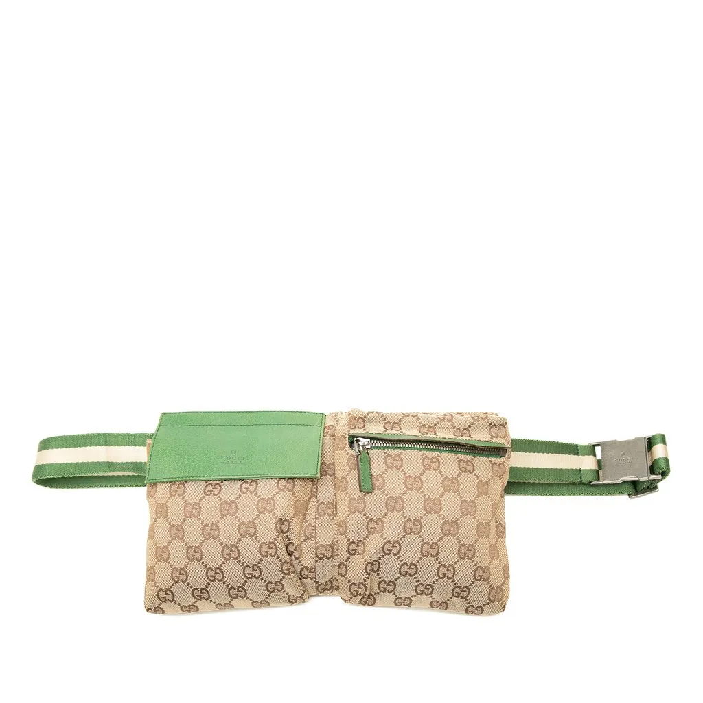 Gucci GG قماش ويب مزدوجة Pocket حزام حقيبة
