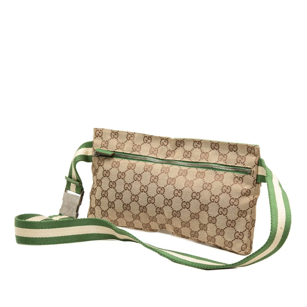 Gucci GG Canvas Web Double Pocket Belt Bag Beige Canvas Very good - Back View
