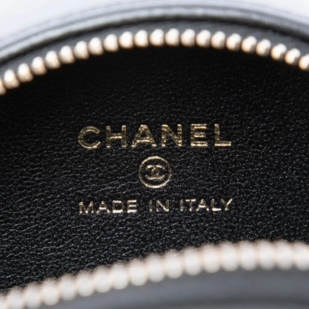 Chanel CC Lambskin and Metal Camellia Round Clutch with Chain Black Leather Very good - Box View