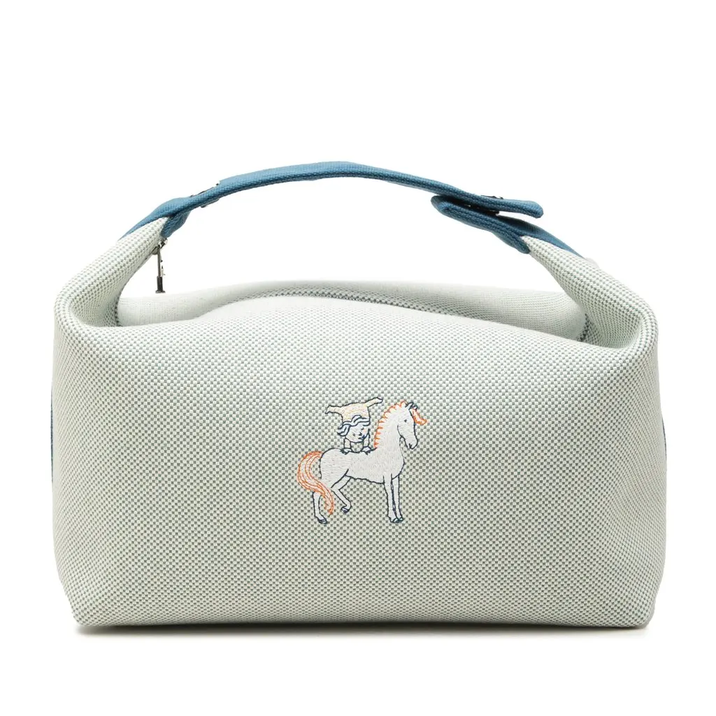 Hermès Large Toile Bride A Brac Cabriole Case Blue Canvas Very good - Front View