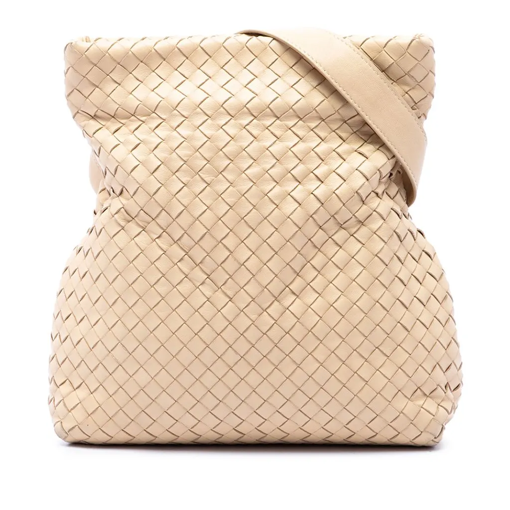 Bottega Veneta Nappa Intrecciato Fold Crossbody Beige Leather Very good - Front View