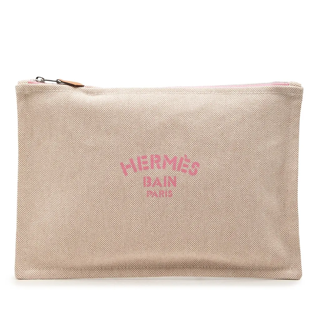 Hermès Large Toile Bain New Yachting Flat Pouch Beige Very good - Front View
