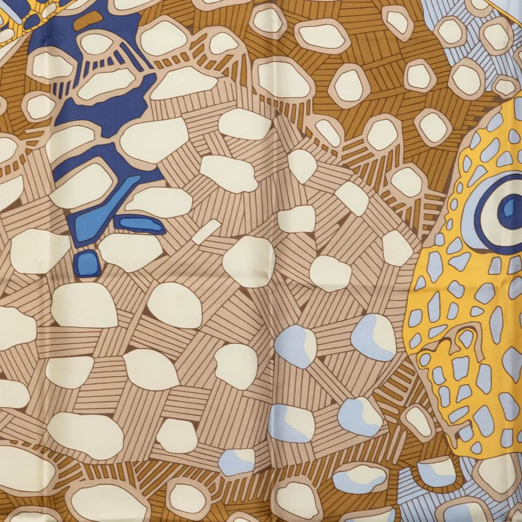 Hermès Grands Fonds II Silk Scarf 90 Blue Silk Good - Back View